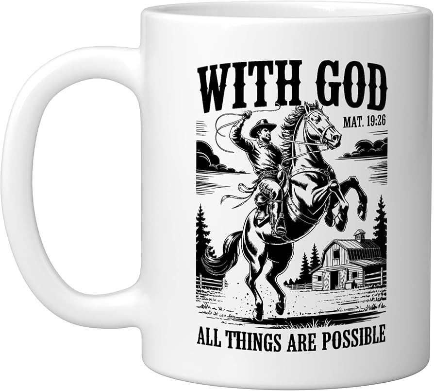 Cowboy Bible Verse Western With God All Things Are Possible Ceramic Mug, White | Amazon (US)