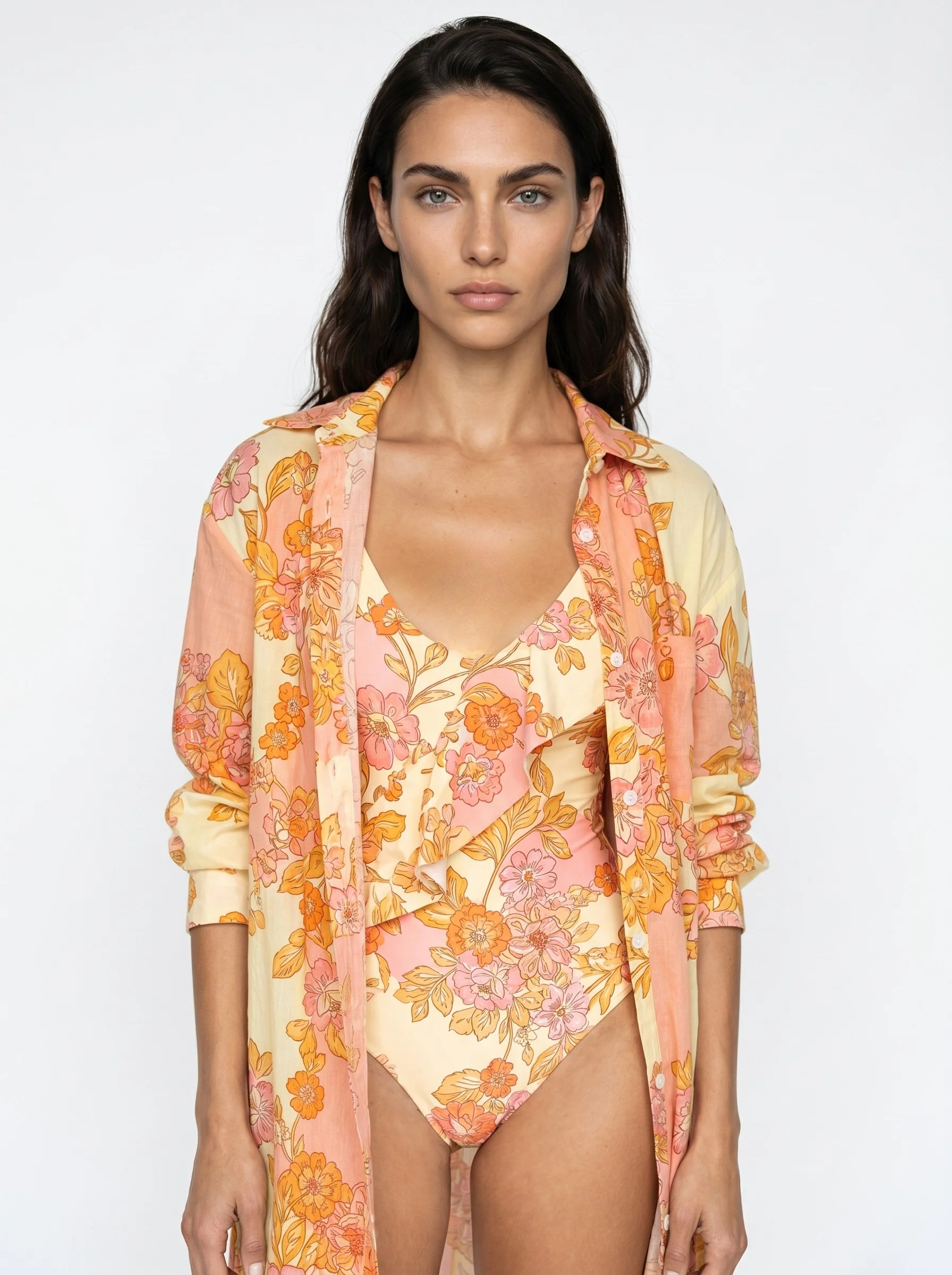 Marie/Olivia Button Front Collared Shirt Dress in Falling for Flowers | Hermoza