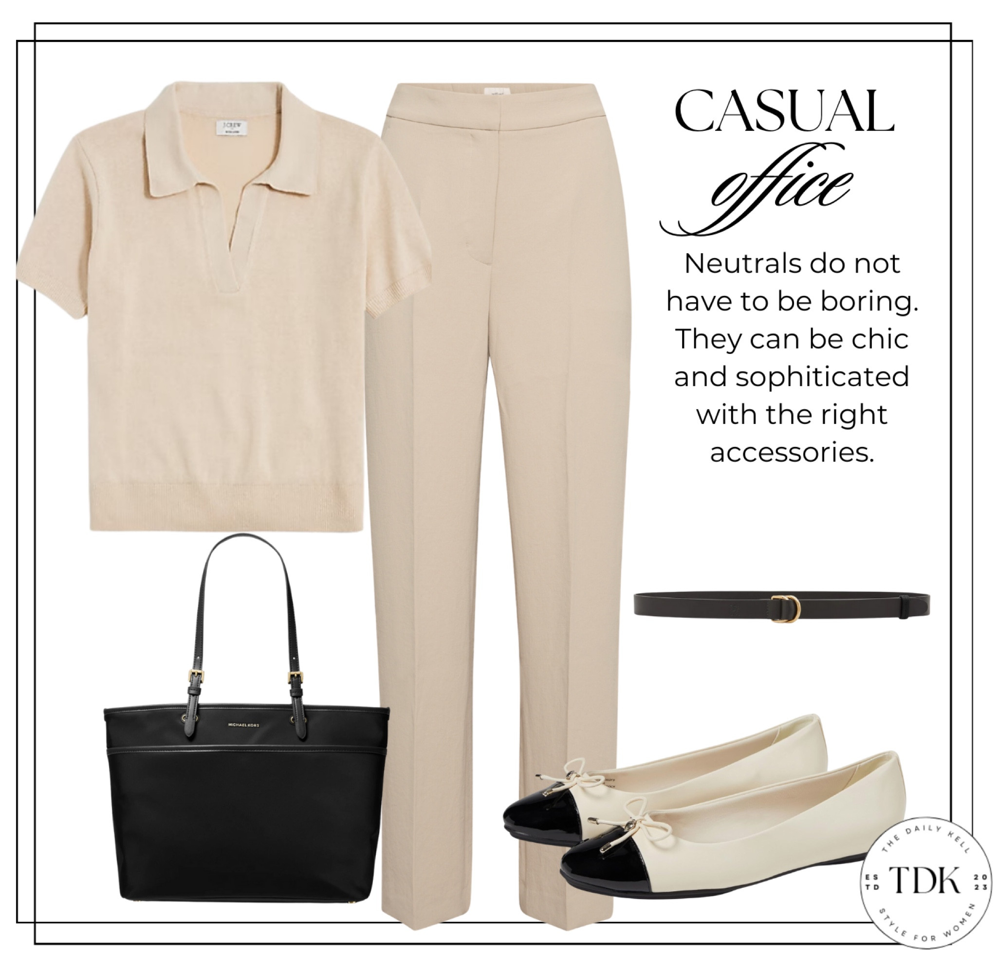Who says neutrals are boring?

Elevate your work wardrobe with these chic, neutral staples perfect for the office this summer.

Think tailored trousers, lightweight sweaters, minimalist tote, slim leather belt, and a capped toe ballet flat.  This gives that professional, polished, and far from boring look.  

#LTKOver40 #LTKWorkwear #LTKStyleTip