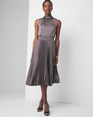 Tie-Neck Pleated Midi Dress | White House Black Market