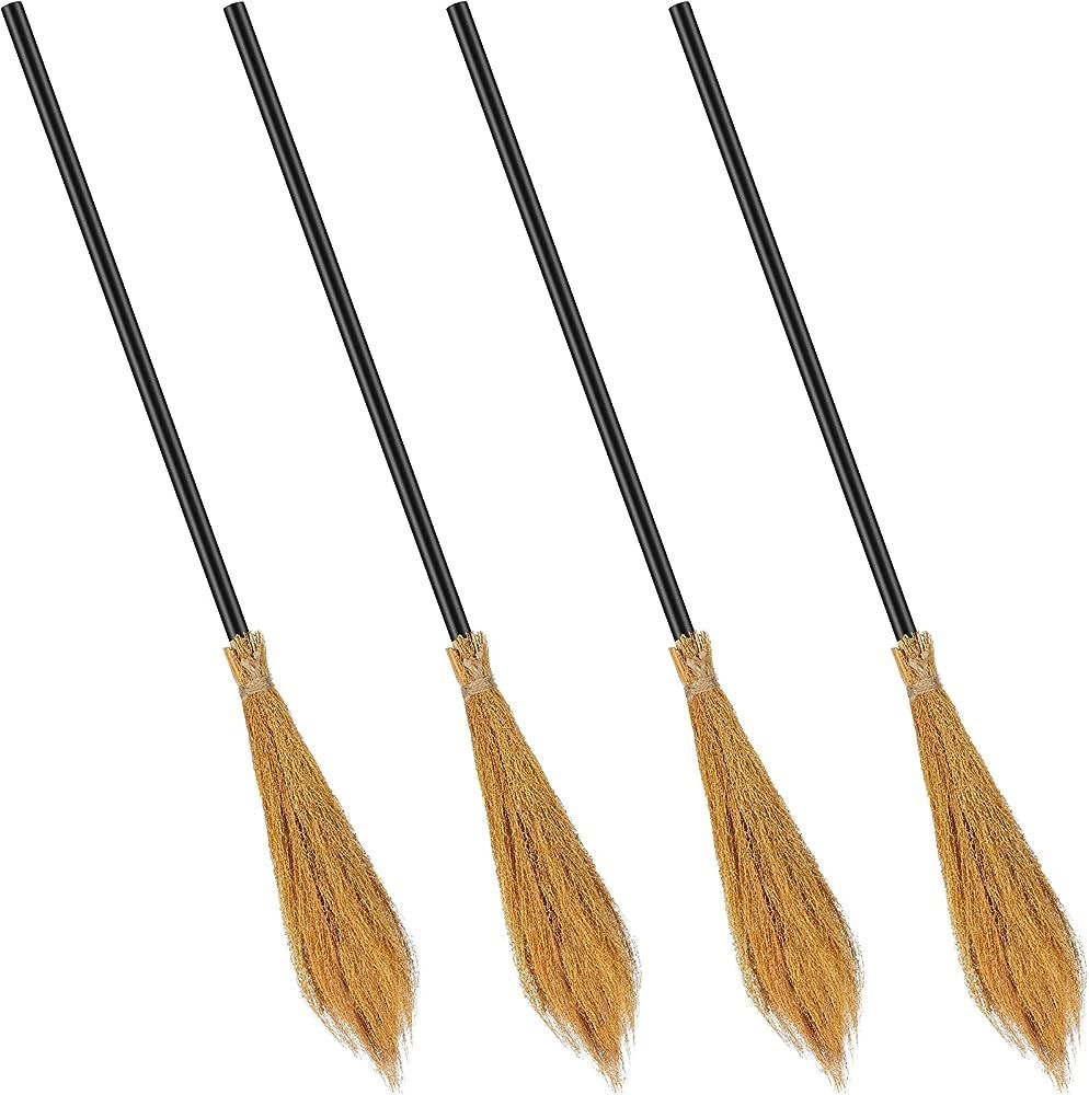 4 Pieces Halloween Witch Broom Plastic Witch Broomstick Cosplay Broom Props Wizard Flying Stick H... | Amazon (US)
