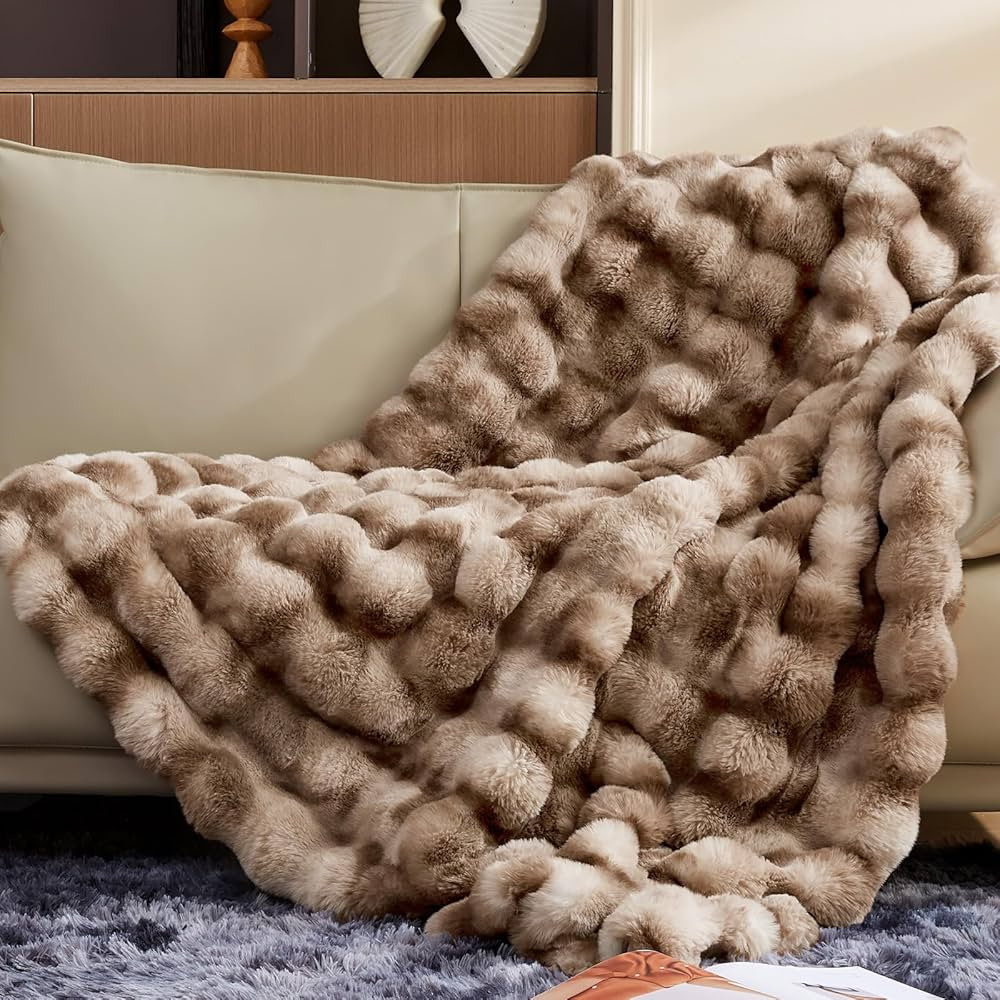 Touchat Luxury 1000GSM Faux Rabbit Fur Throw Blanket, Super Heavy Warm Cozy Brown Blankets for Co... | Amazon (US)