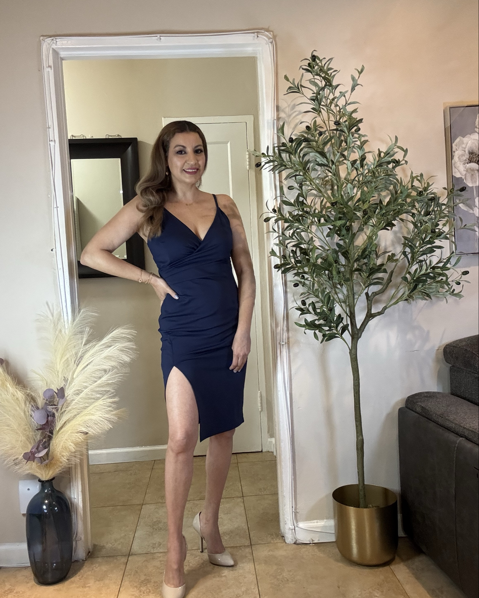 WAYMAKER dress for women, with V-neck, slim straps, sleeveless, ruched, side slit, fitted, for cocktail, party, wedding, guest. Size:M

#LTKSeasonal #LTKMidsize #LTKStyleTip