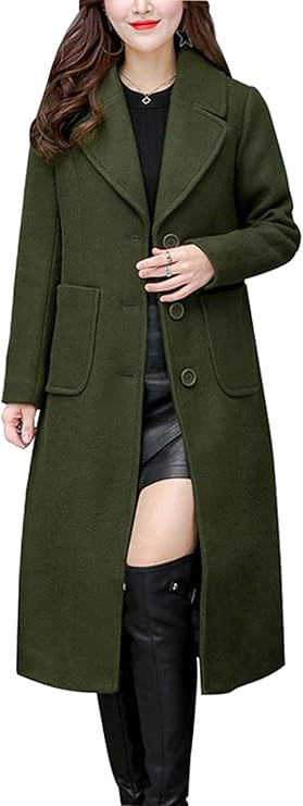 chouyatou Women's Big Notch Lapel Single Breasted Mid-Long Wool Blend Coat | Amazon (CA)