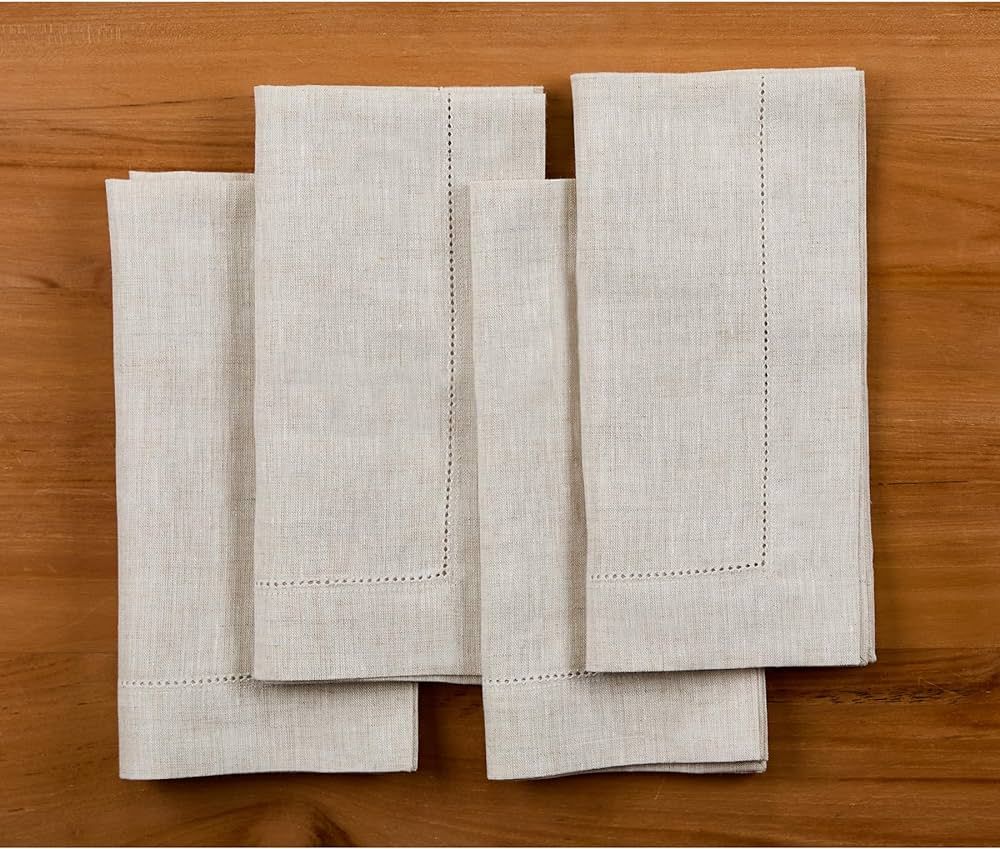 Solino Home Linen Dinner Napkins Set of 4 – 100% Pure Linen Light Natural Napkins, Classic Hems... | Amazon (US)