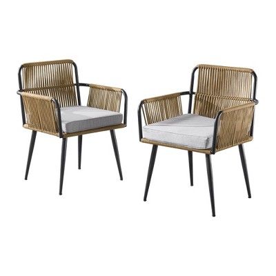 Alburgh 2pc Outdoor Rope Chairs with Cushions - Gray/Beige - Alaterre Furniture | Target