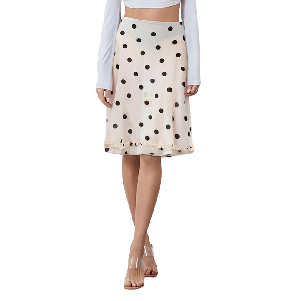 Women's Sexy Sheer Skirts Knee Length Low Rise Ruffled Hem Polka Dot Pencil Skirt | Amazon (US)