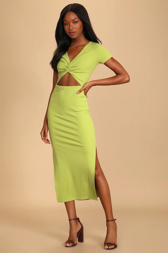 Style Twist Lime Green Twist Front Cutout Midi Dress | Lulus (US)