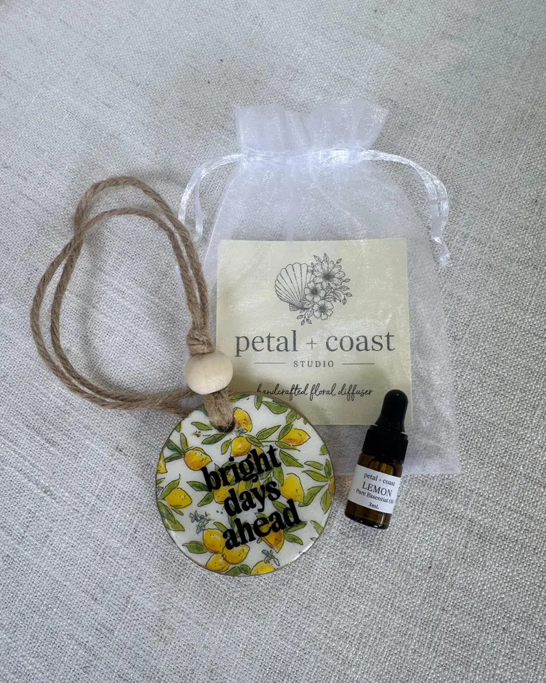 Lemon Clay Diffuser | Car Rearview Mirror Air Freshener | Essential Oil Charm | Citrus Floral Dec... | Etsy (Global)