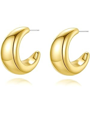Chunky Stud Half Hoop Earrings for Women Stud Half Open Earrings Filled Simple Hypoallergenic Jew... | Amazon (US)