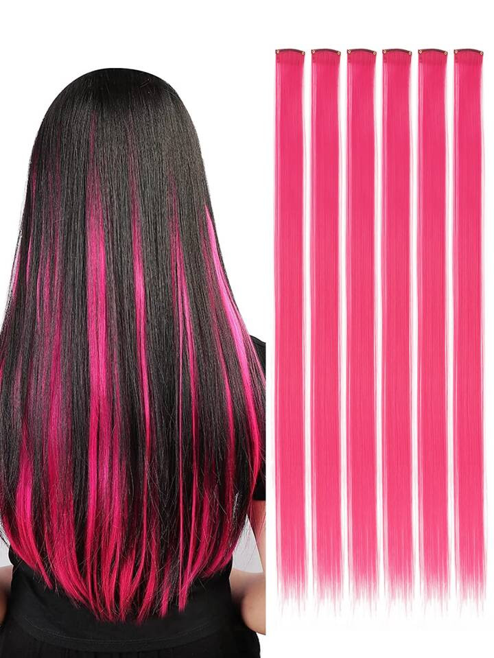 Synthetic Hair Extensions Clip Hair  Red Green Grey Blue Yellow Orange Colourful Women Clip Hair ... | SHEIN