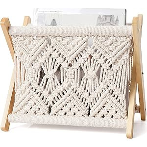 Mkono Macrame Magazine Rack Small Boho Magazine Holder Storage Standing Basket for Books, Newspap... | Amazon (US)