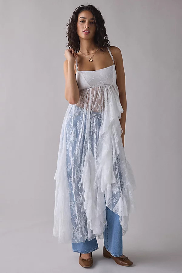 Kimchi Blue One Way & Another Sheer Lace Layering Maxi Dress in Ivory, Women's at Urban Outfitters | Urban Outfitters (US and RoW)