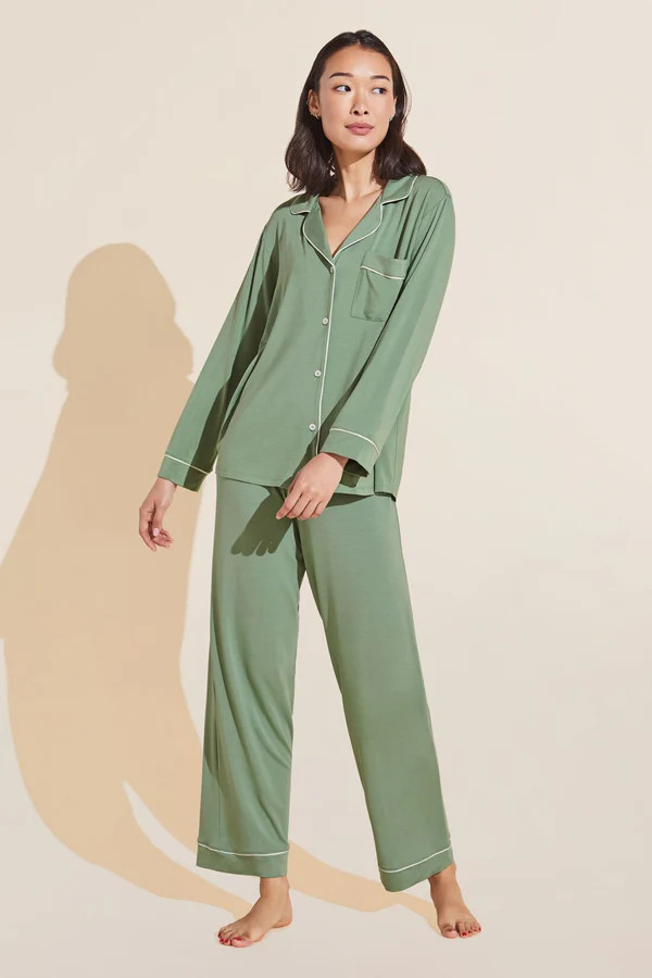 Gisele TENCEL™ Modal Long PJ Set - Mineral Green/Ivory | Eberjey
