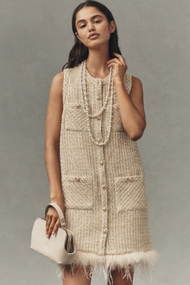 Saylor Sleeveless Tweed Faux-Feather Mini Dress | Anthropologie (US)
