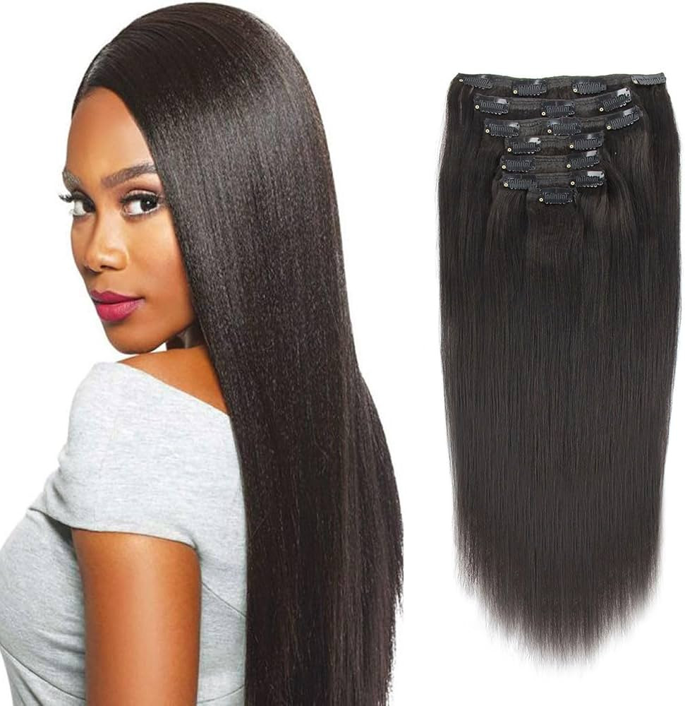 Sassina Brazilian Italian Yaki Straight Clip on Human Hair Extensions Real Remy Hair 8A Grade 14i... | Amazon (US)