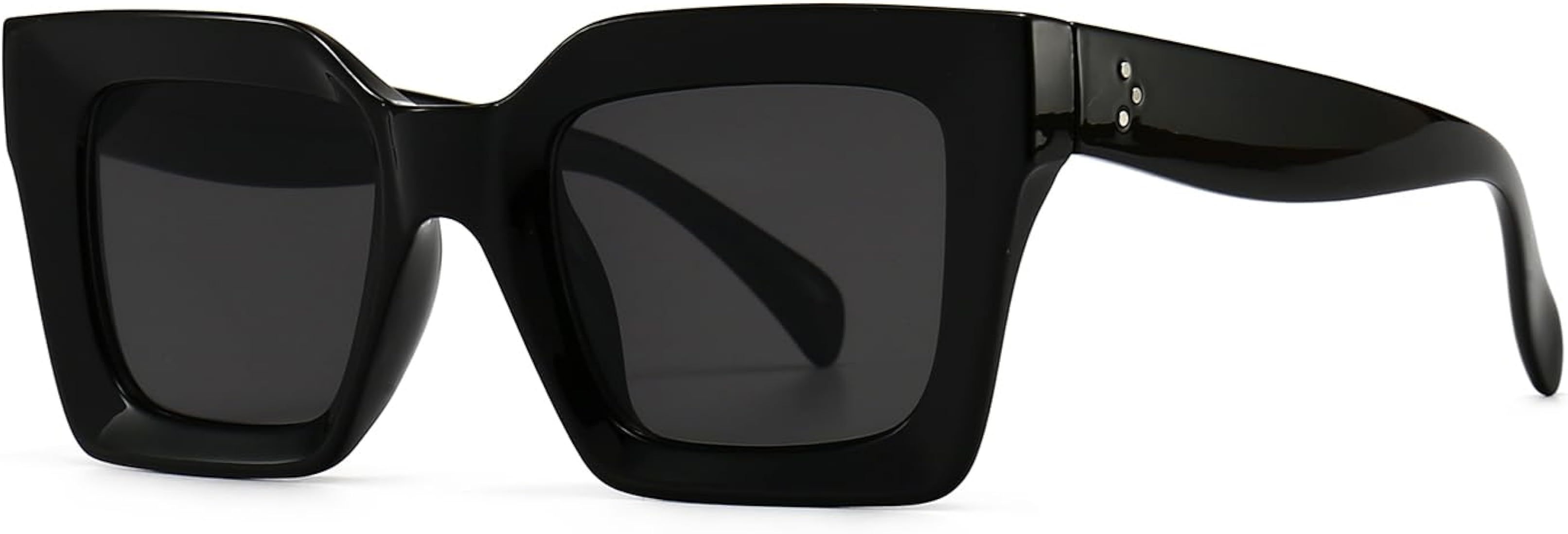 Vintage Square Sunglasses for Women Men Retro Thick Square Frame Oversized Shades UV400 Protectio... | Amazon (US)