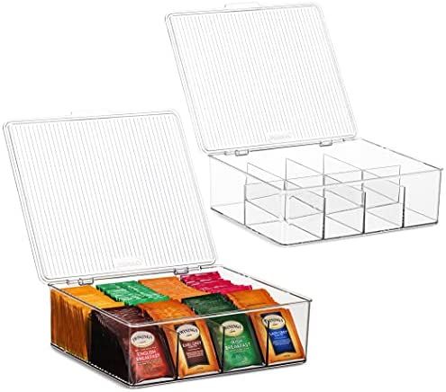 Amazon.com: 2 Pack Large Stackable Plastic Tea Bag Organizer - Storage Bin Box for Kitchen Cabine... | Amazon (US)