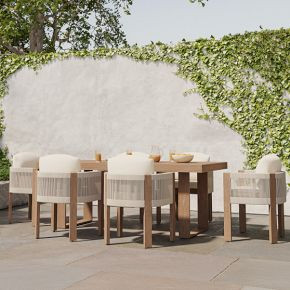 Portside Wood Outdoor Dining Table (76.5"–96") & Porto Dining Chairs Set | West Elm (US)
