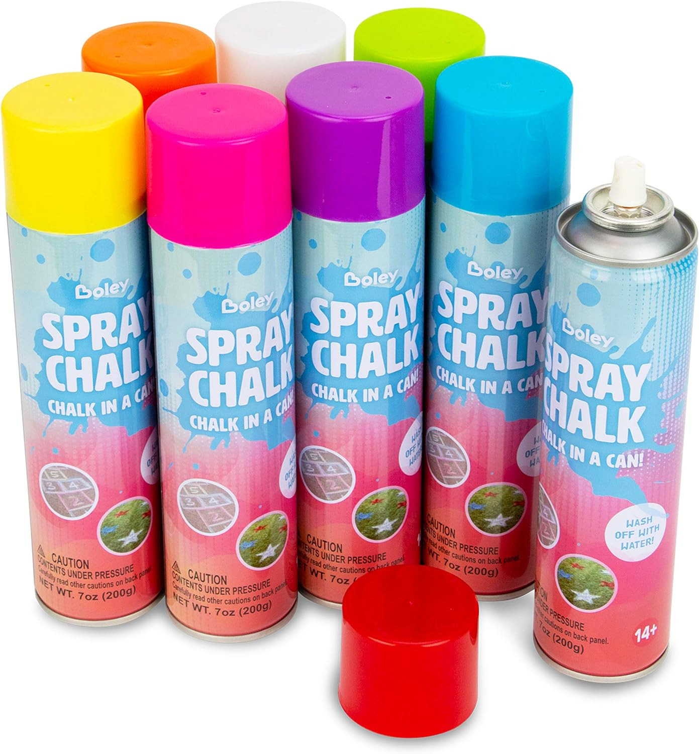 Boley Spray Chalk – 8 Pack Washable Chalk Spray Paint, 7 oz Each, Non-Toxic, Vibrant Outdoor Colors for Pavement, Grass, Sand & Snow – Fun Gift for Teens & Families, Ages 14+ | Amazon (US)