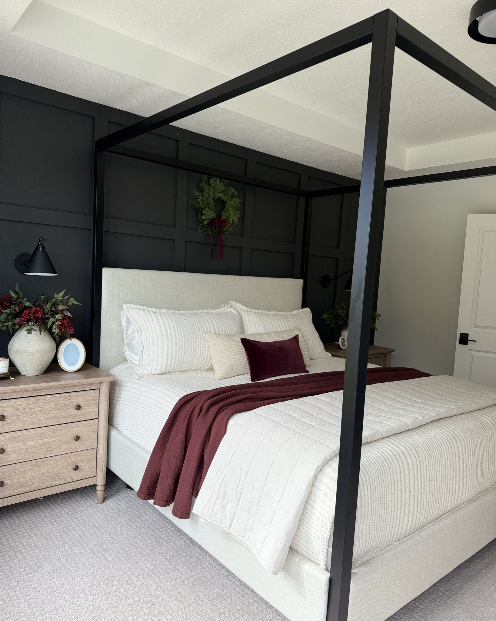 Touches of velvet & burgundy for a festive vibe in our primary bedroom ♥️🎄 We love @onequince bedding! It’s the best quality without breaking the bank! #QuincePartner 

#LTKHome #LTKHoliday #LTKSeasonal