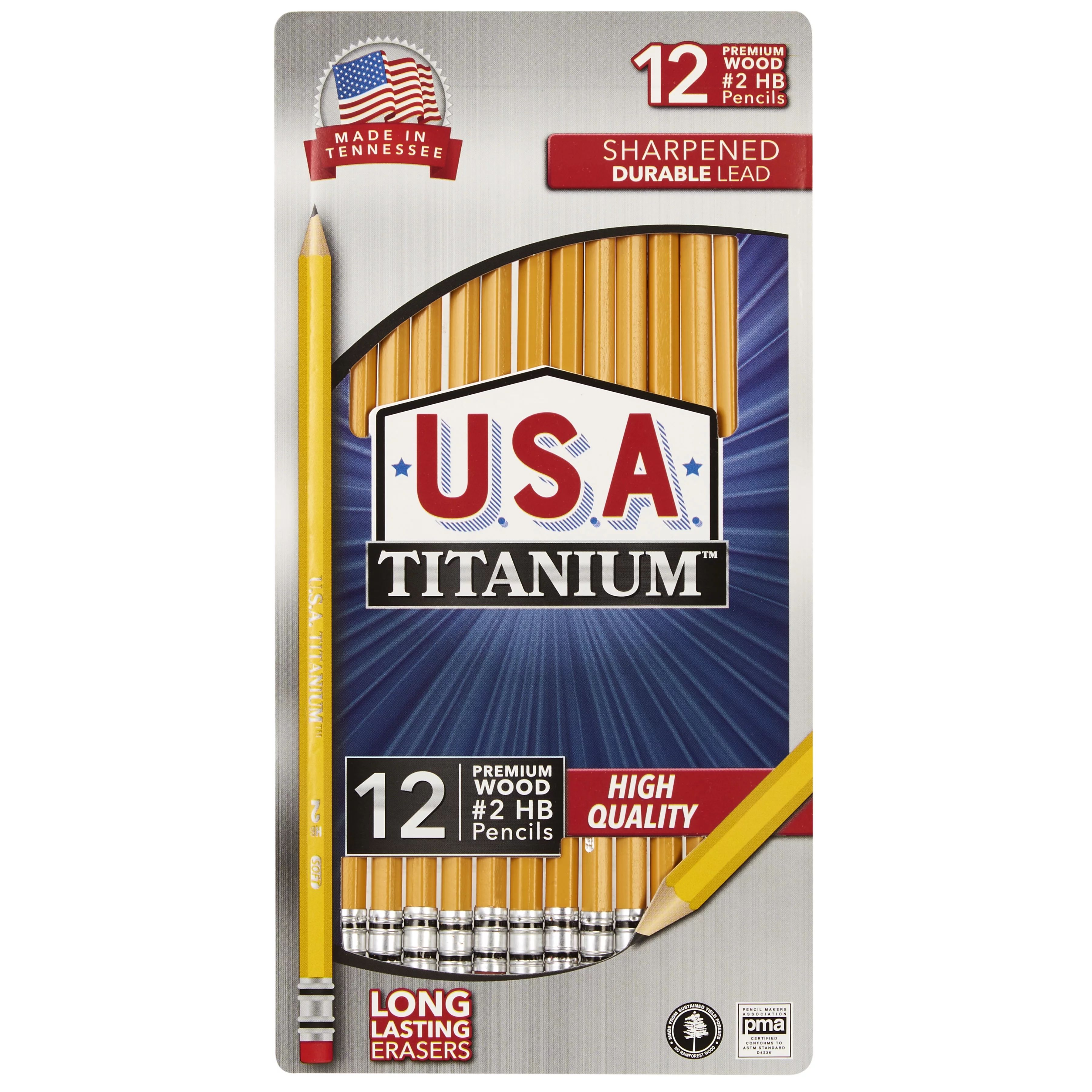 USA Titanium Premium Yellow No.2 Pencils 12 Count Sharpened Woodcase Pencils | Walmart (US)