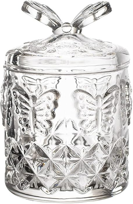 Mathew O Butterfly Crystal Glass Relief Candy Dish Swab Box Storage Jar with Lid, 5x3 inches, 407... | Amazon (US)