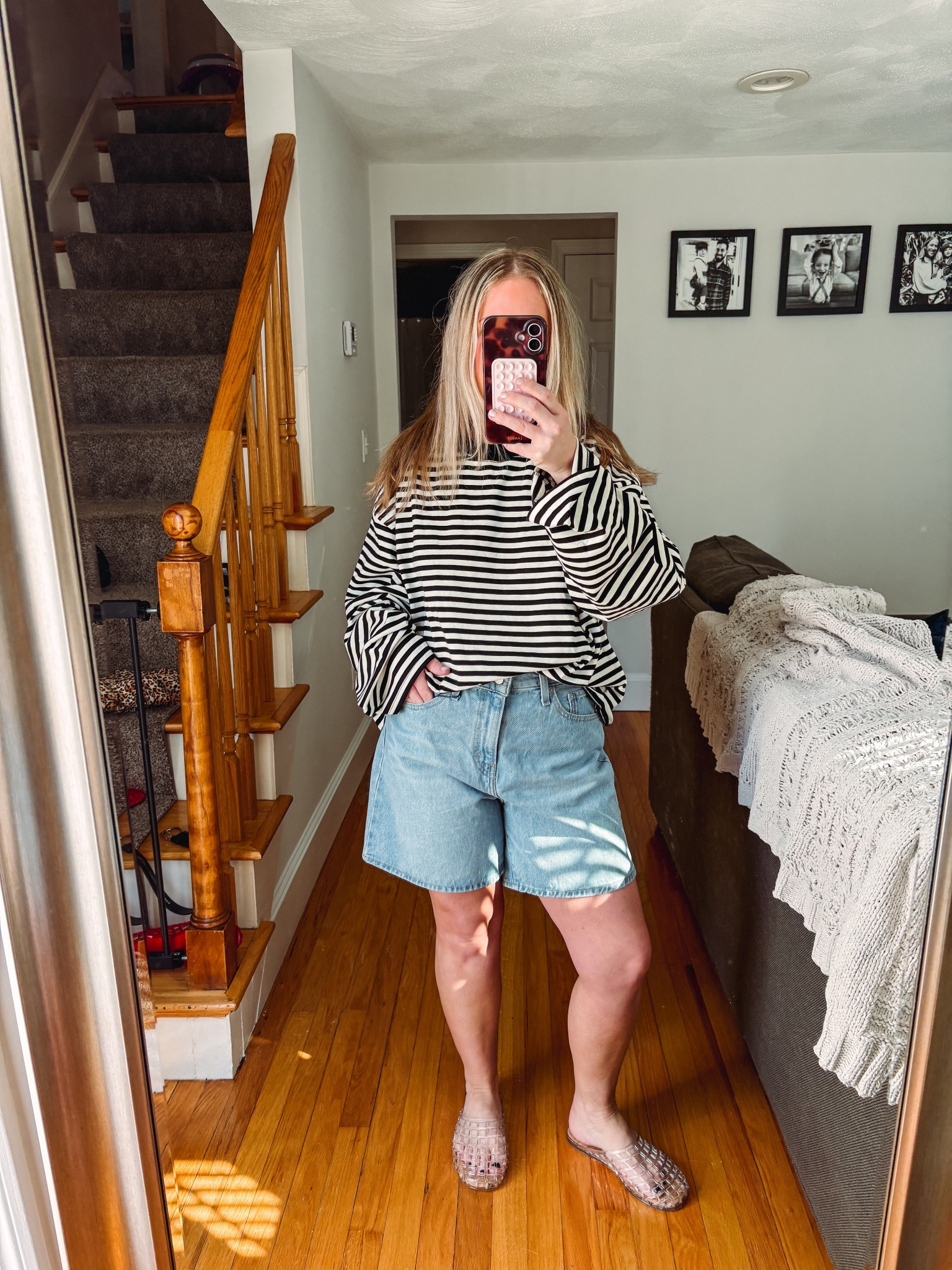 Oversized striped lioness top
Baggy high waist Levi’s shorts
Clear jelly mules 
Affordable self tanner 

#LTKootd #LTKMothersDay #LTKmomlife