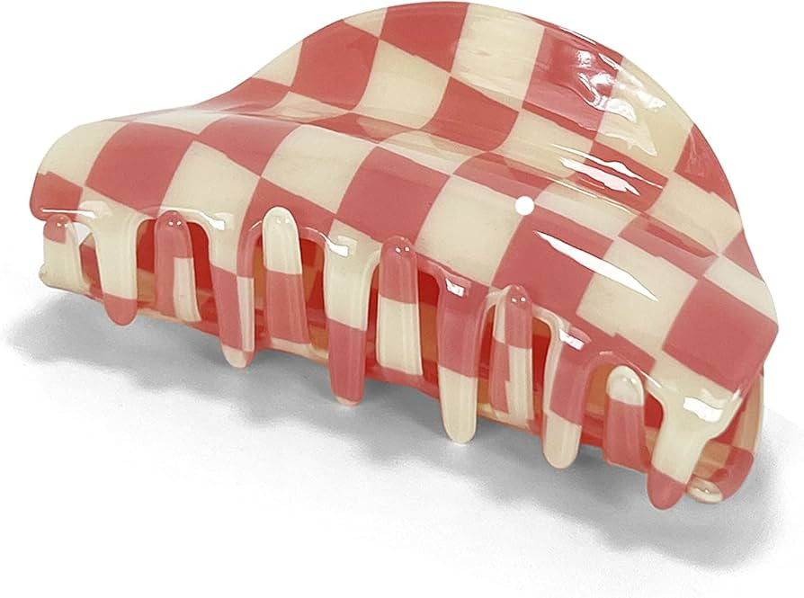 Two Oh One Checkered Hair Clip Claw Acrylic Strong Hold Women's Accessory for all Hair Type, Pink | Amazon (US)