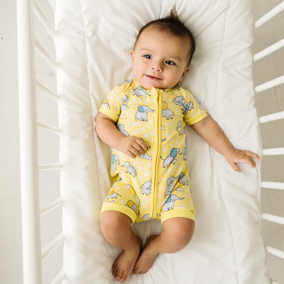 Yellow Elephant Snuggles Shorty Romper | Little Sleepies