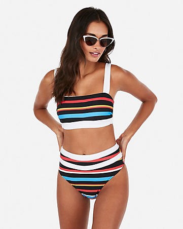 printed high waisted color block cheeky bikini bottoms | Express