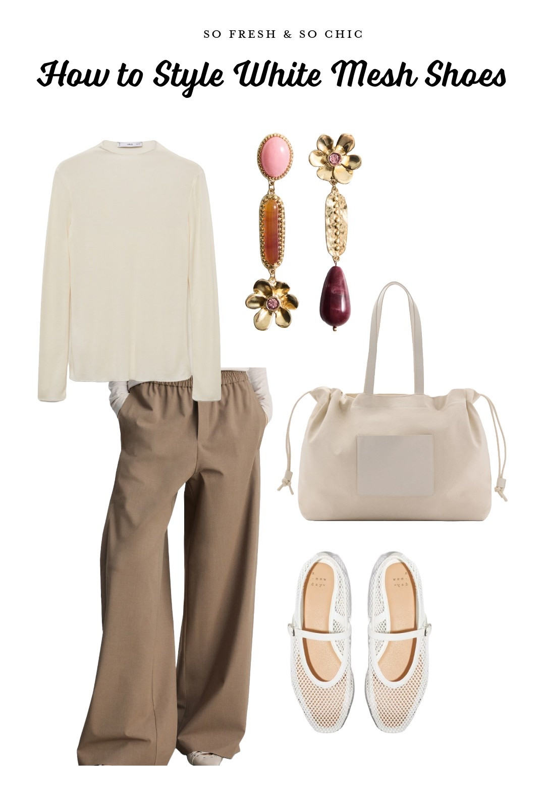 Neutral Spring outfit with white mesh flat shoes.
-
Mango outfit - mango slouchy pants - mango white top - mango mismatched earrings - white shoulder tote bag - white mesh mary Jane shoes target - comfortable mesh shoes - affordable spring outfit - neutral outfit 

#LTKStyleTip #LTKShoeCrush #LTKFindsUnder100