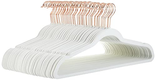 Amazon Basics Slim, Velvet, Non-Slip Sturdy Clothes Hangers, 50-Pack, Ivory/Rose Gold | Amazon (US)