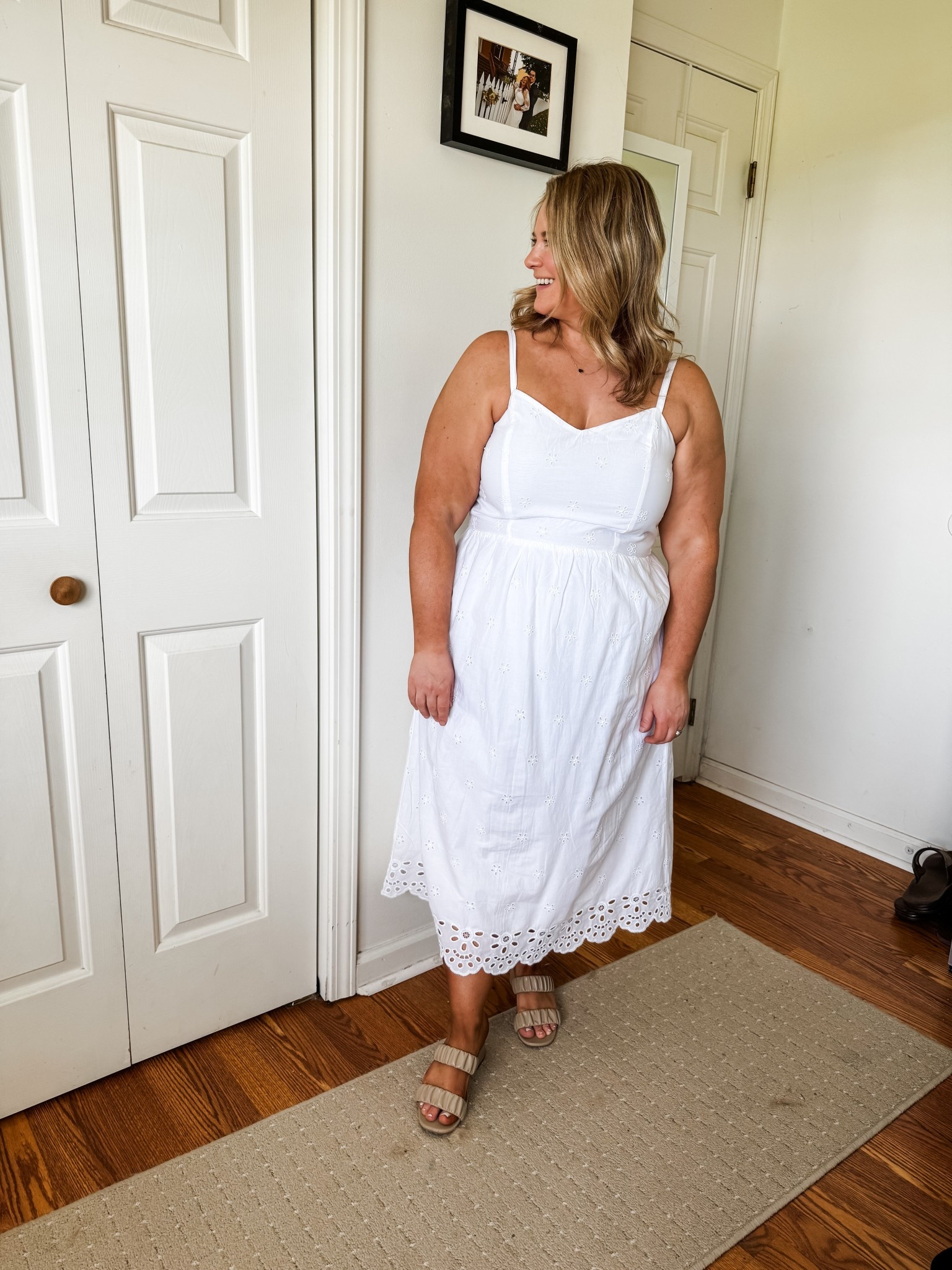 Love this eyelet dress for summer! Wearing a large.  My strapless bra is comfy and I’m wearing one band size up (normally a 38DD - wearing a 40DD)

#LTKMidsize #LTKStyleTip #LTKSeasonal