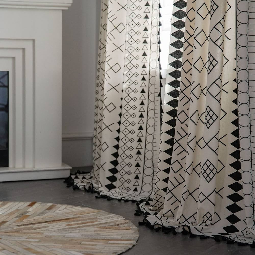 Geometric Printed Boho Semi Blackout Curtains 96 Inches Long 2 Panel,Rod Pocket Privacy Light Blo... | Amazon (US)