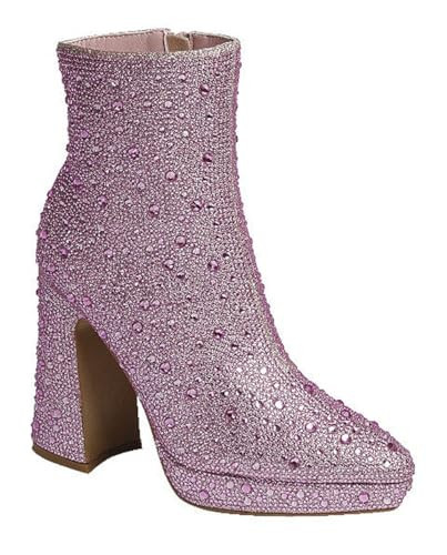 Forever Link Women's Rhinestone Boots Ankle Boots Pointed Toe Chunky High Heel Platform Booties Gorgeous-23 Pink 8.5 | Amazon (US)