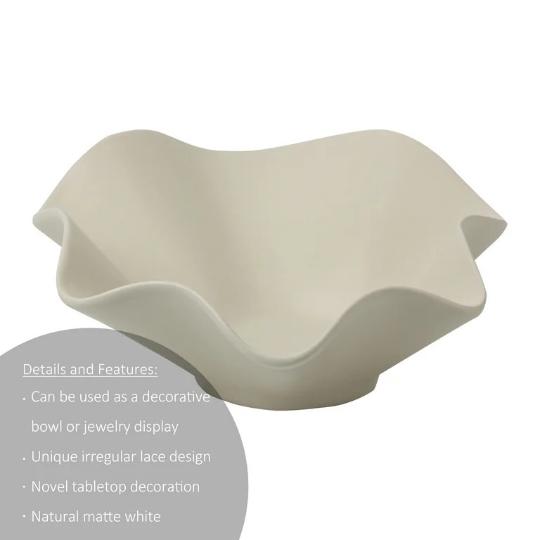 Home Decor Collection Ruffle Shaped Off-White Ceramic Indoor Tabletop Decorative Bowl | Walmart (US)