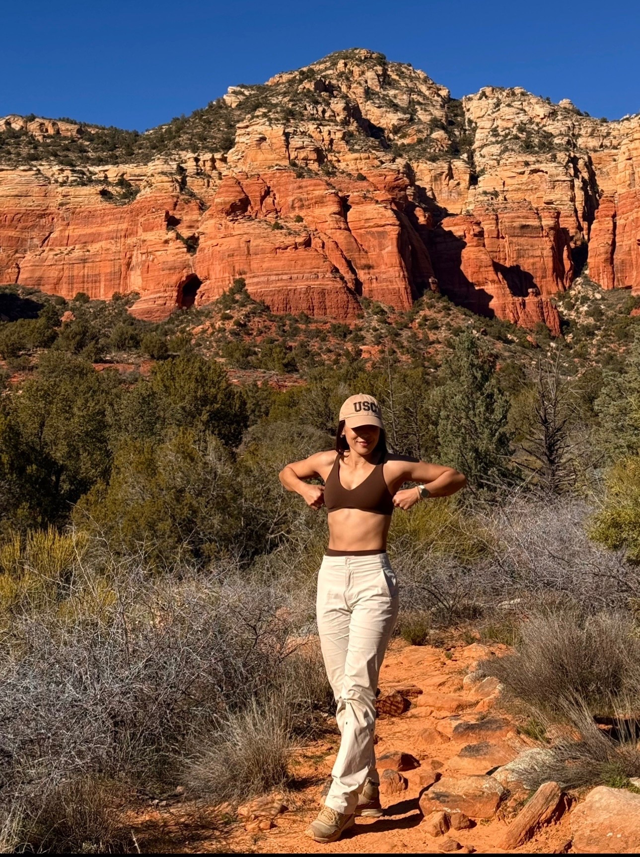 Hiking outfit. Sports bra & leggings from Paragon (10% off w/ code flexxwithbex). Pants from Columbia, boots from Merrell. 

#LTKTravel #LTKfitnessgoals #LTKActive