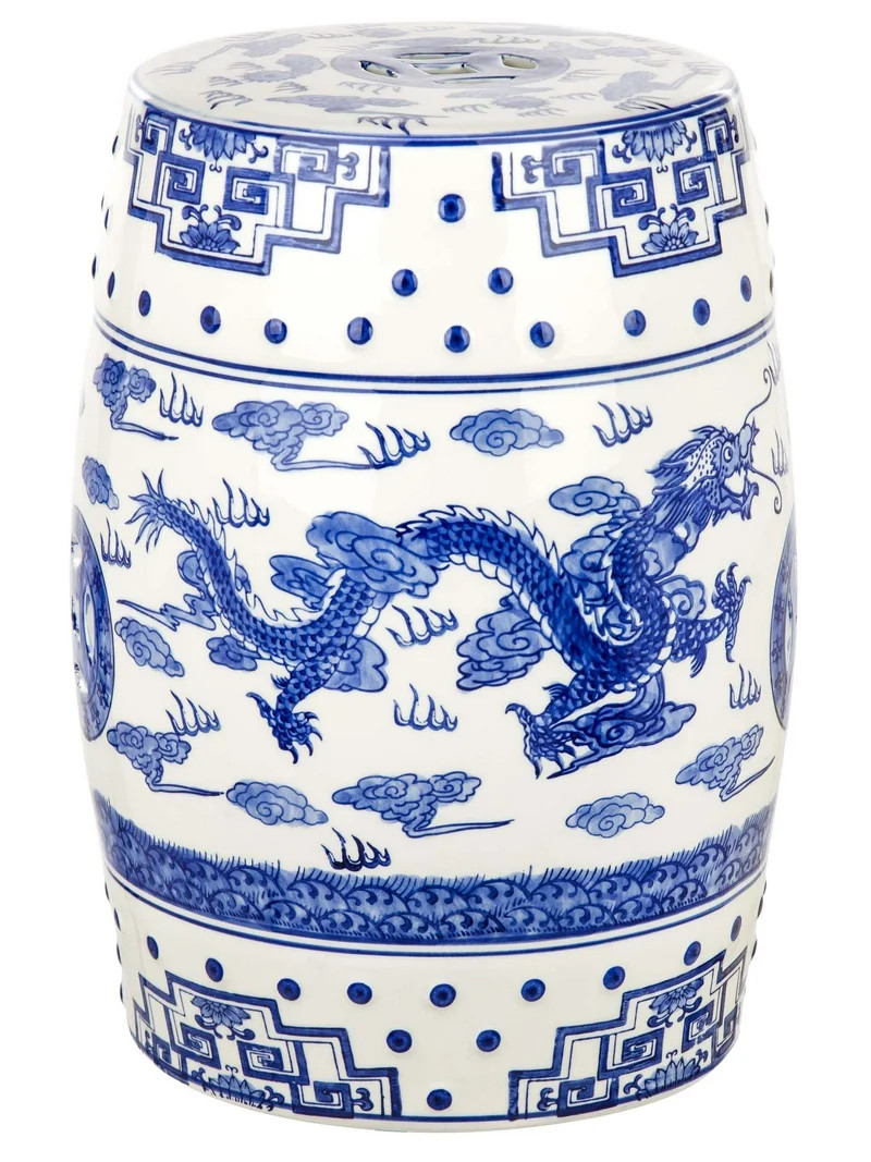 Safavieh Dragon's Breath Chinoiserie Garden Patio Stool, Blue | Walmart (US)