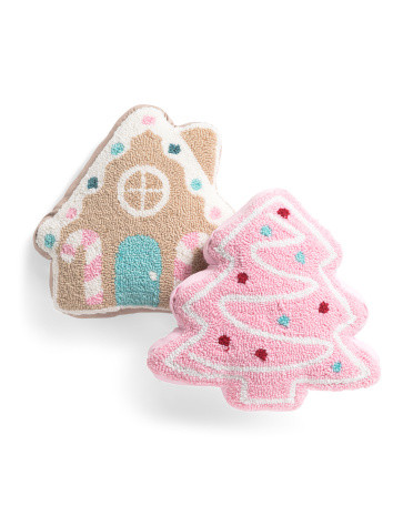 13x13 2pk Hooked Gingerbread And Tree Pillows | Polyester | Marshalls