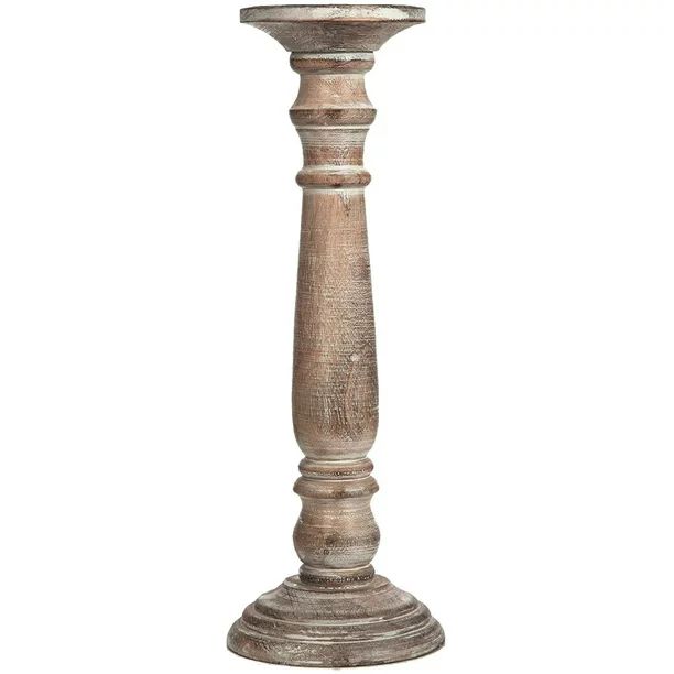 Hosley Set of 2, 14 Inch High White Wash Wooden Pillar Candle Holder - Walmart.com | Walmart (US)