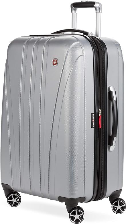 SwissGear 7585 Hardside Expandable Luggage with Spinner Wheels, Silver, Checked-Medium 23-Inch | Amazon (US)