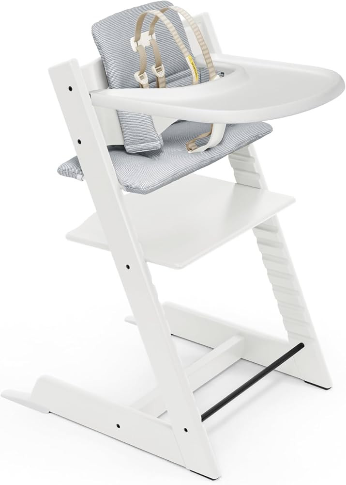 Tripp Trapp High Chair and Cushion with Stokke Tray - White with Nordic Blue - Adjustable, Conver... | Amazon (US)