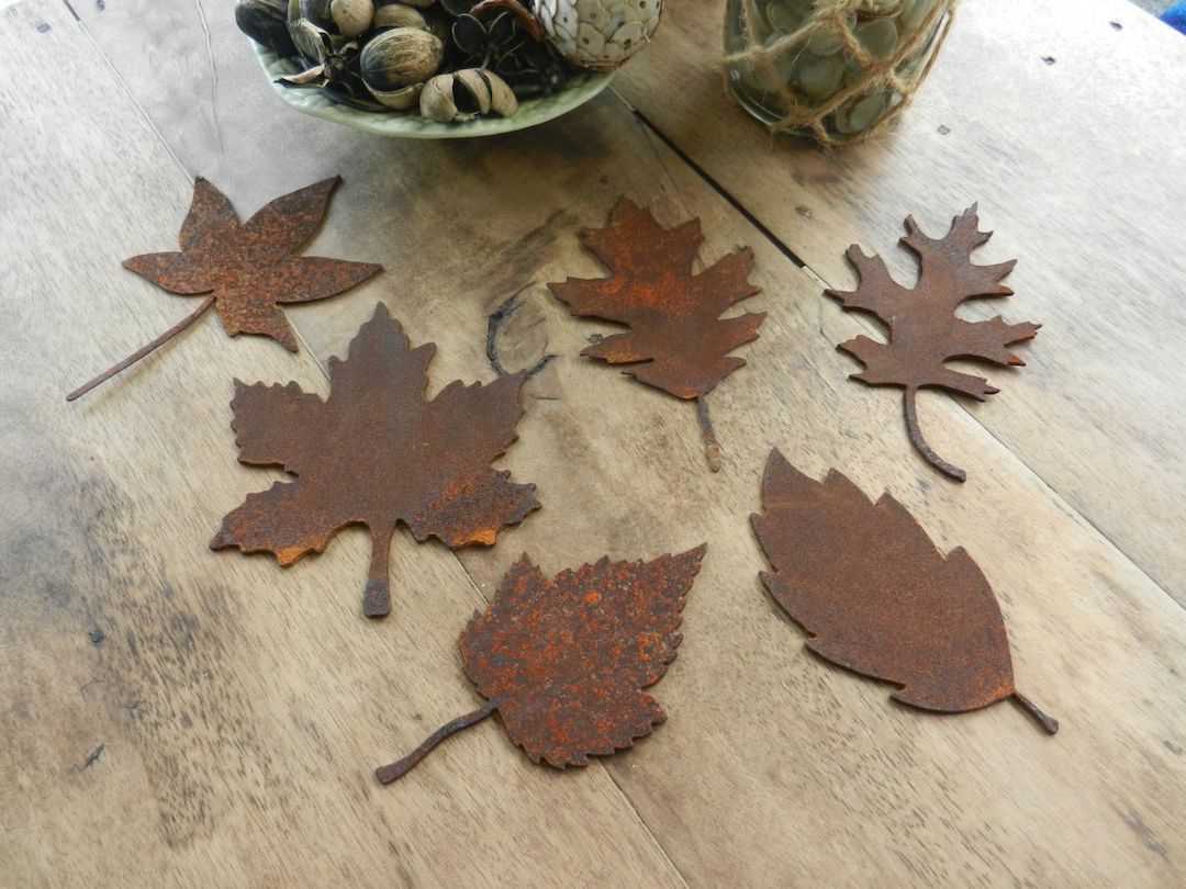 Set of Rusty Metal Leaves / Rustic Leaf Garden Decor / Autumn - Etsy | Etsy (US)
