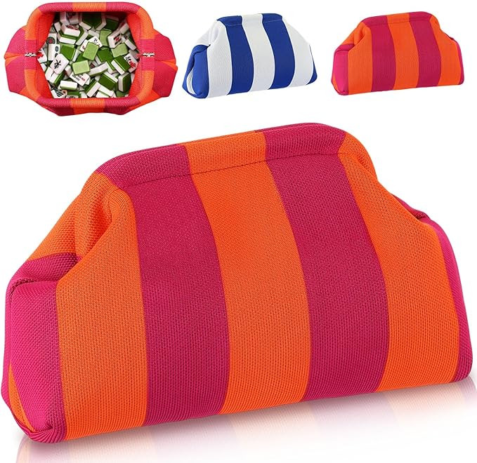 Sunnymove 1 Pcs Empty Mahjong Tile Bag American Mahjong Bag Crochet Striped Storage Pouch for Gam... | Amazon (US)