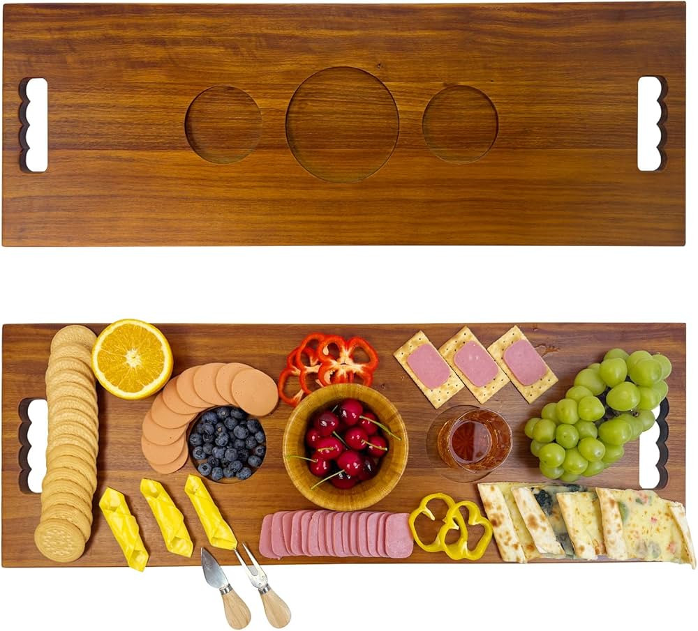 Extra Large Serving Tray with Handles,35x12 Inch Walnut Wood Rectangular Charcuterie Board, Long ... | Amazon (US)