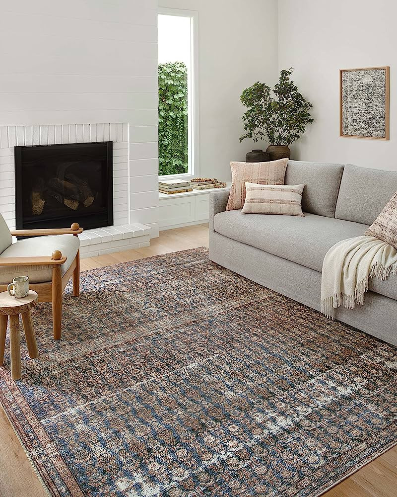 Amber Lewis x Loloi Billie Collection BIL-02 Ocean / Brick 7'-6" x 9'-6" Area Rug | Amazon (US)