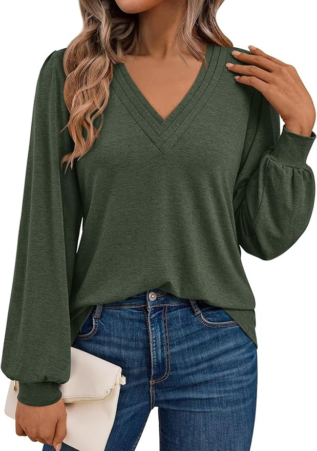 AUTOMET Womens Tops Long Sleeve T-Shirts Deep V Neck Blouse Fall Outfits Dressy Casual 2025 Fashi... | Amazon (US)