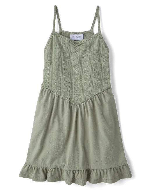 Girls Pointelle V-Waist Dress - green | The Children's Place