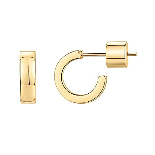 PAVOI 14K Yellow Gold Plated Square Edge Mini Hoop Earrings for Women | Lightweight 10MM Diameter Open Hoops | Amazon (US)